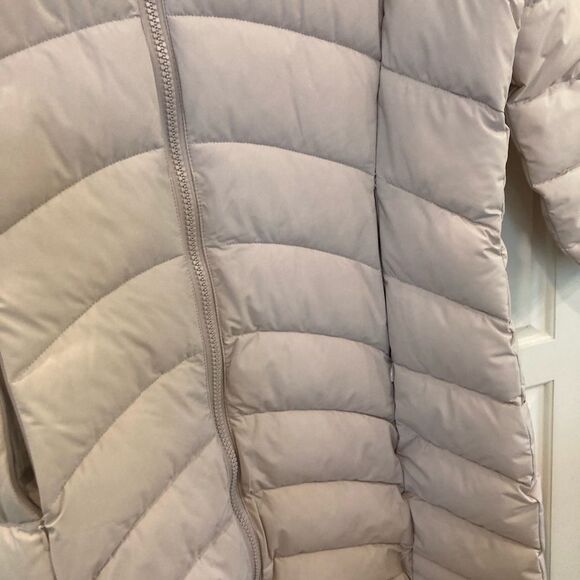 Calvin Klein Sorona Aura Lightweight Cream Chevron MidLength Puffer Coat Size LG - Picture 8 of 15